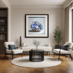 Delfts blauwe oester kunstprint met parel in keramische schelp
